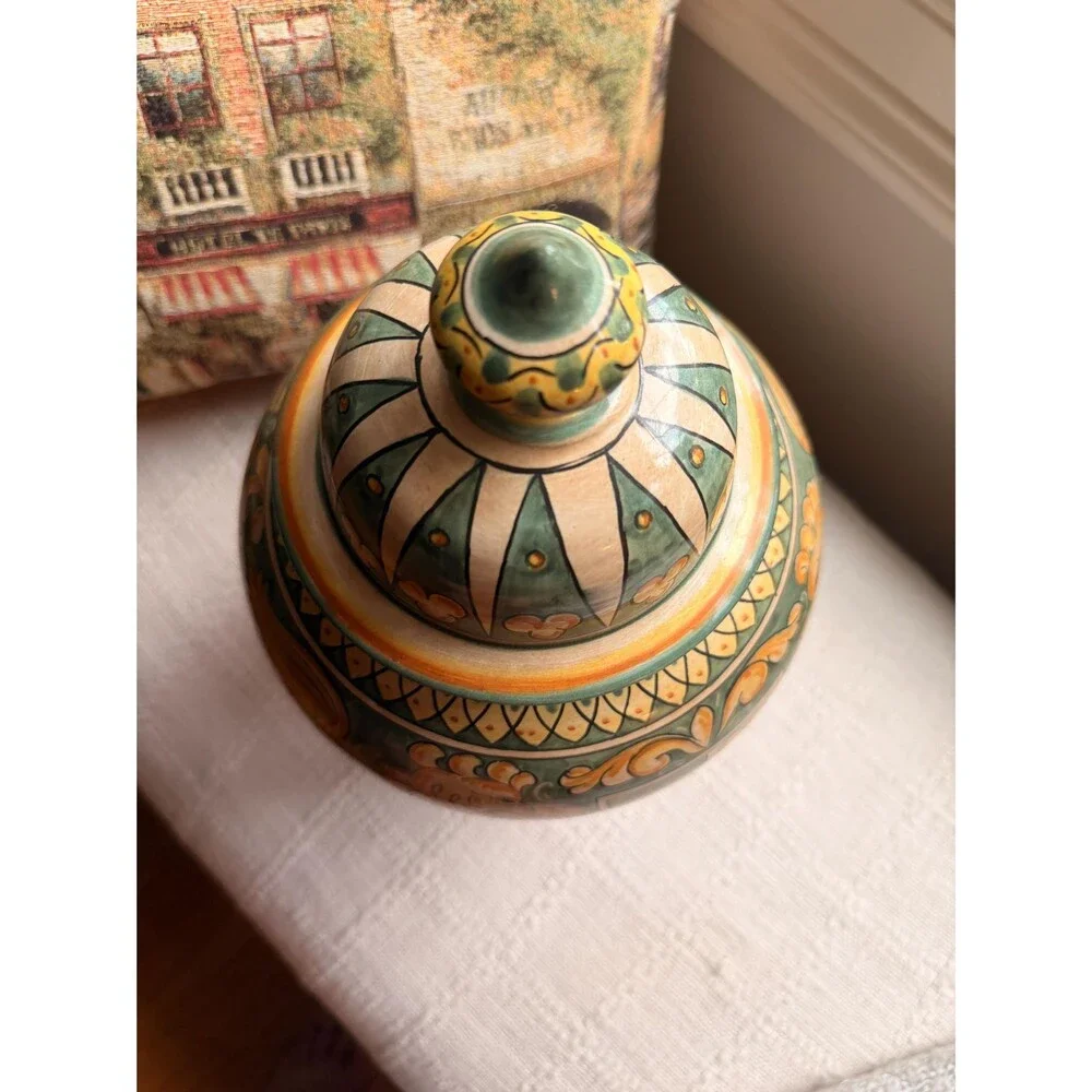 Vintage Magnanelli Gubbio Italian Majolica Lidded Ginger Jar | Hand Painted Cera